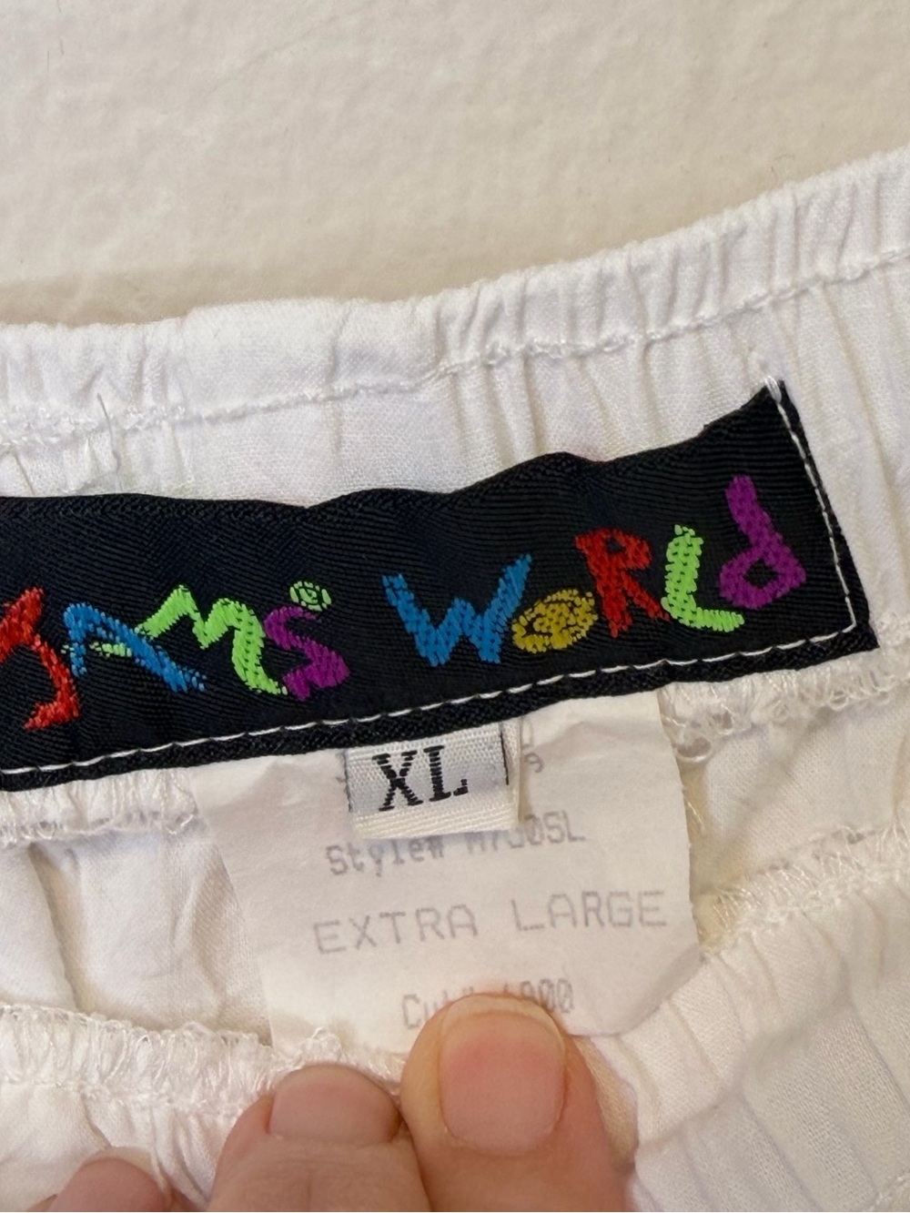 Jams World | VTG White Textured Lightweight Parachute Wide-Leg Drawstring Pants - Picture 9 of 12